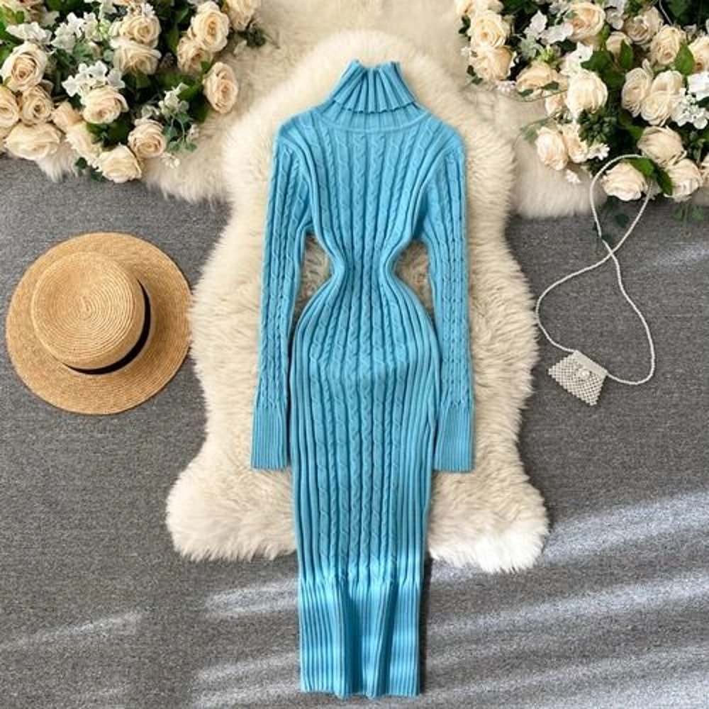 Seoulish Autumn Winter Twist Womens Wrap Knitted Bodycon Long Sleeve Sheath Dress 8