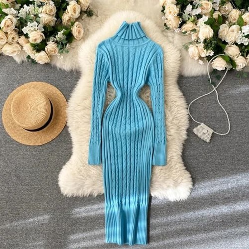 Seoulish Autumn Winter Twist Womens Wrap Knitted Bodycon Long Sleeve Sheath Dress 8