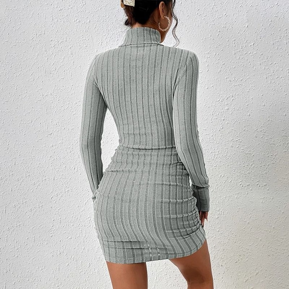 Womens Autumn Winter Turtleneck Long Sleeve Sexy Bodycon Knitted Mini Sheath Dress 5
