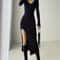 REALEFT Autumn Winter French Sexy Slit VNeck Slim TightFitting Wrap Sweater Dress 7