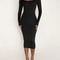 Womens Long Sleeve UNeck Party Bodycon Midi Jumper Dress Stretch Winter Wrap 4