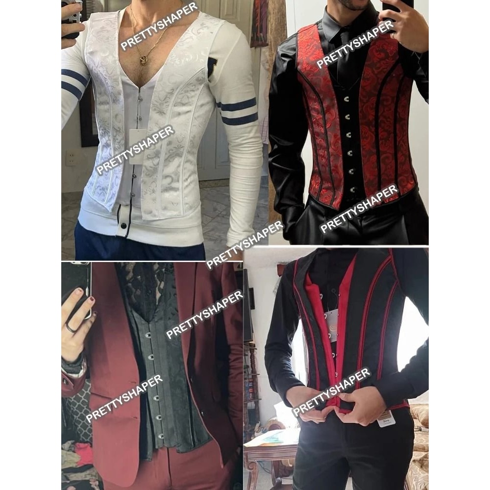 Mens Vintage Medieval Corset Slimming Waistcoat And Tummy Control Shaping Vest 4