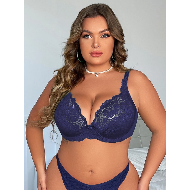 Plus Size Women Sexy Lace Underwear Brassiere Thin E Cup Underwire Bra 7
