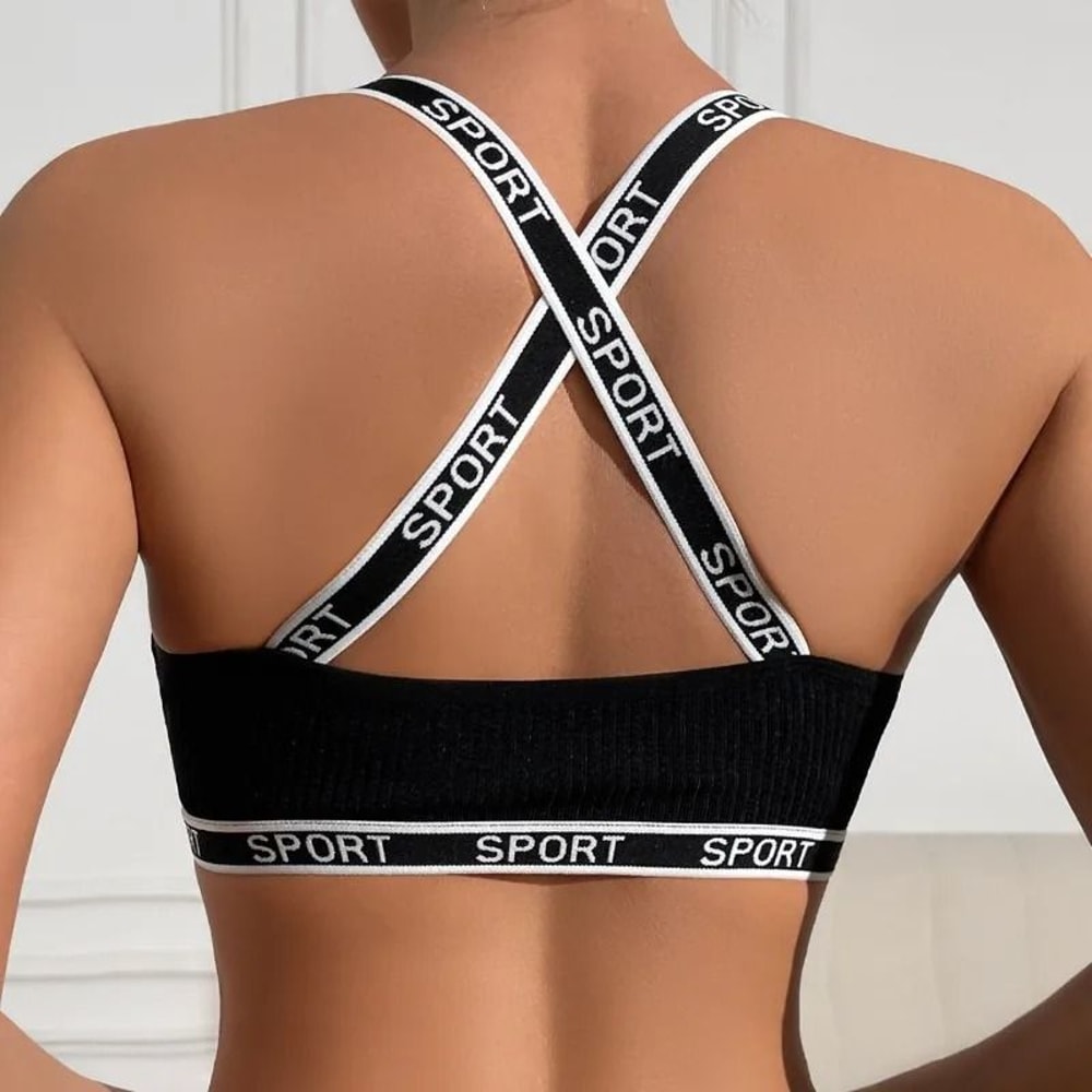 Letter Decor Sexy Ribbed Bra Breathable Athletic Camisole Vest 3