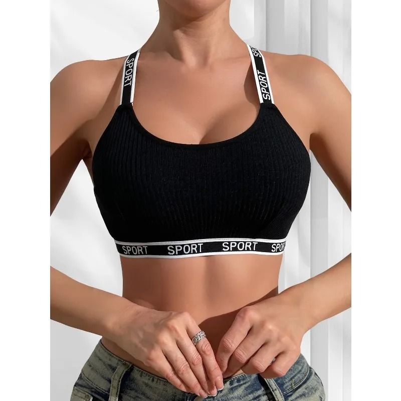 Letter Decor Sexy Ribbed Bra Breathable Athletic Camisole Vest 5