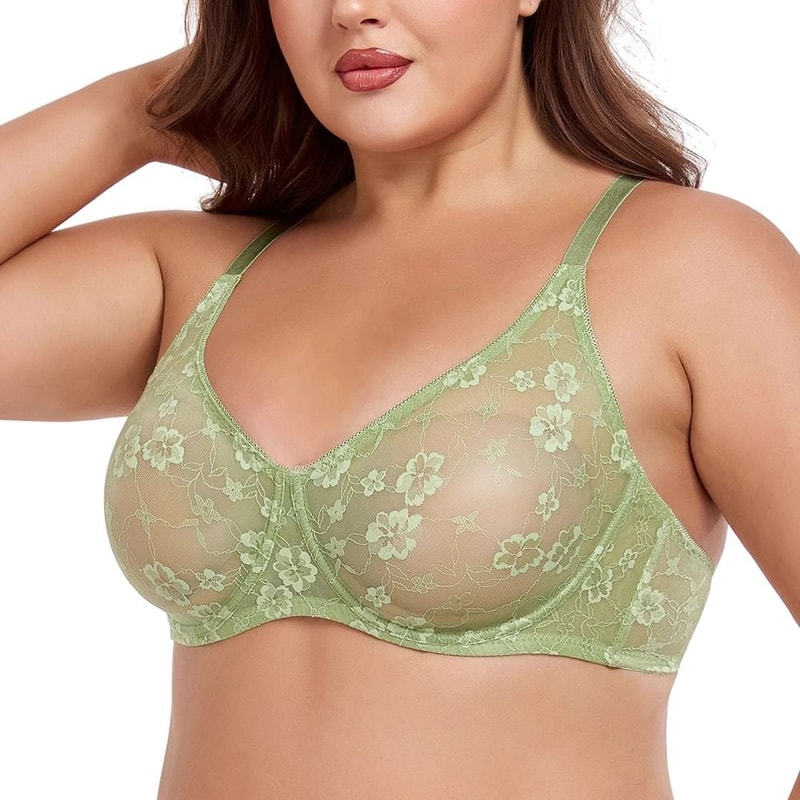 Sexy Womens Lace Sheer Brassiere Plus Size Underwire Lingerie 2