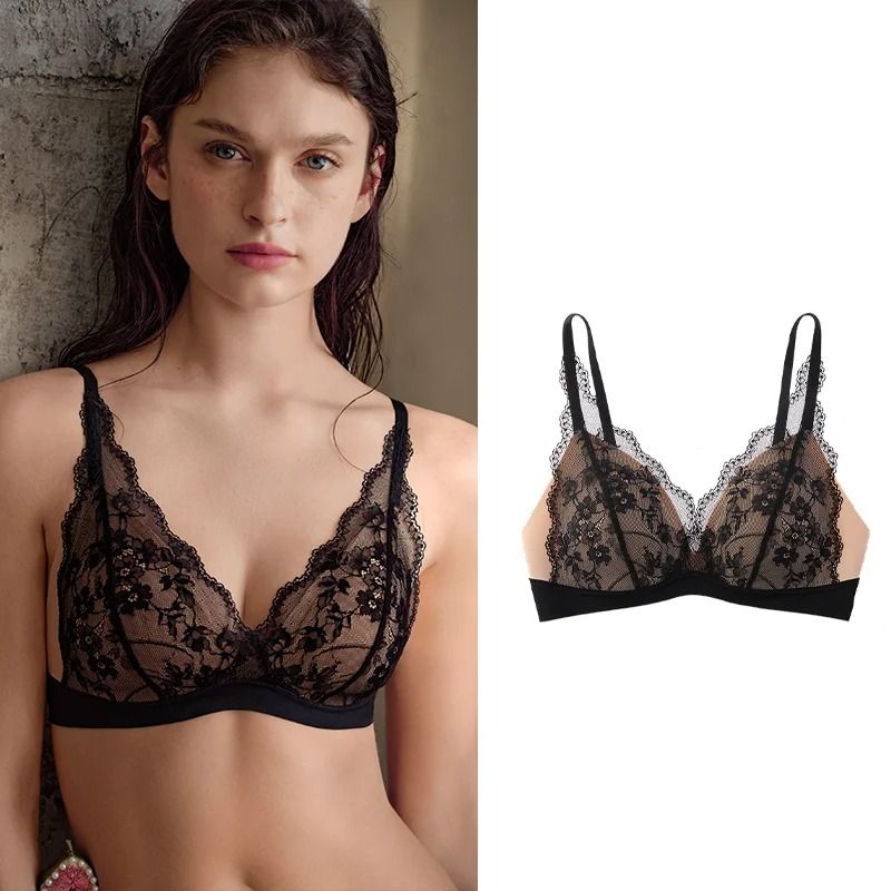 SUJIIN Sexy Push Up Lace Bra French Wireless Deep V Plunge Lingerie 7