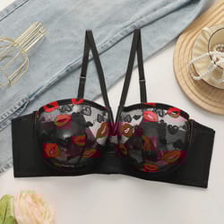 sexy red lips heart lace push up bra | deep v hanging neck lingerie