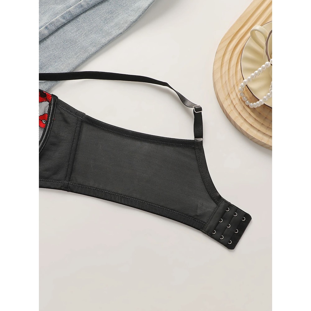 Sexy Red Lips Heart Lace Push Up Bra Deep V Hanging Neck Lingerie 4