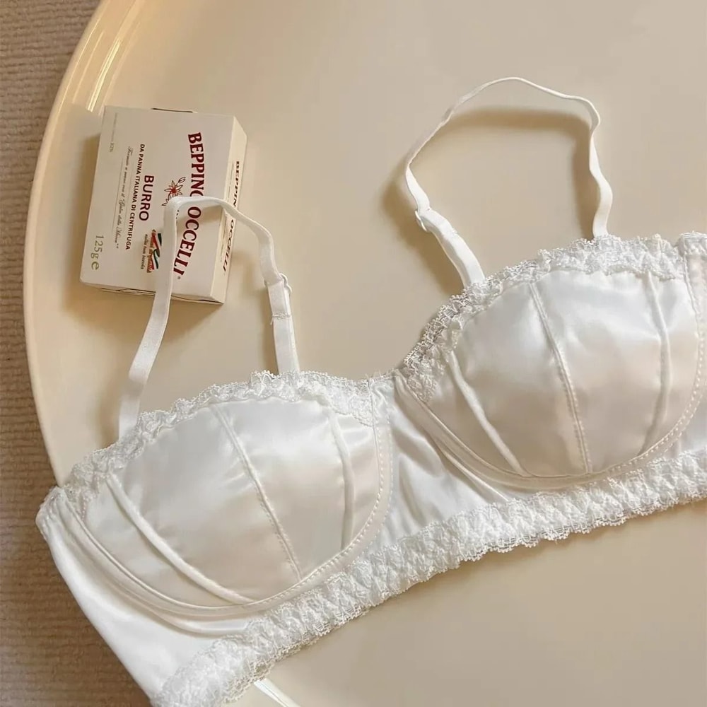 French Satin Seashell Cup Lace Bra Sexy Underwire Half Cup Lingerie 1