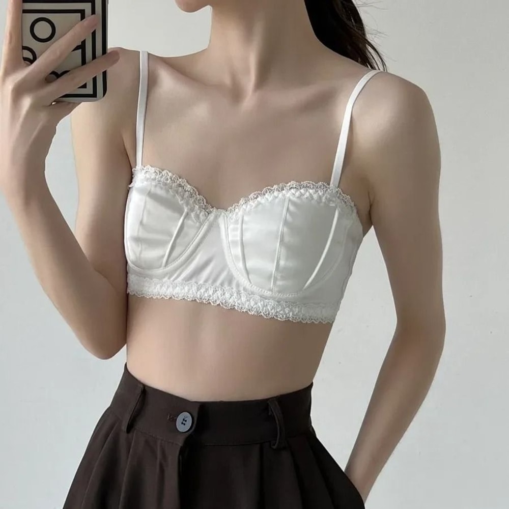 French Satin Seashell Cup Lace Bra Sexy Underwire Half Cup Lingerie 2