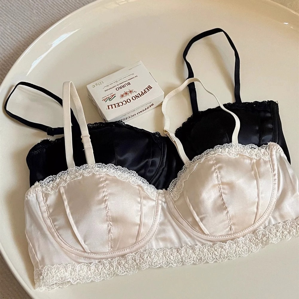 French Satin Seashell Cup Lace Bra Sexy Underwire Half Cup Lingerie 5