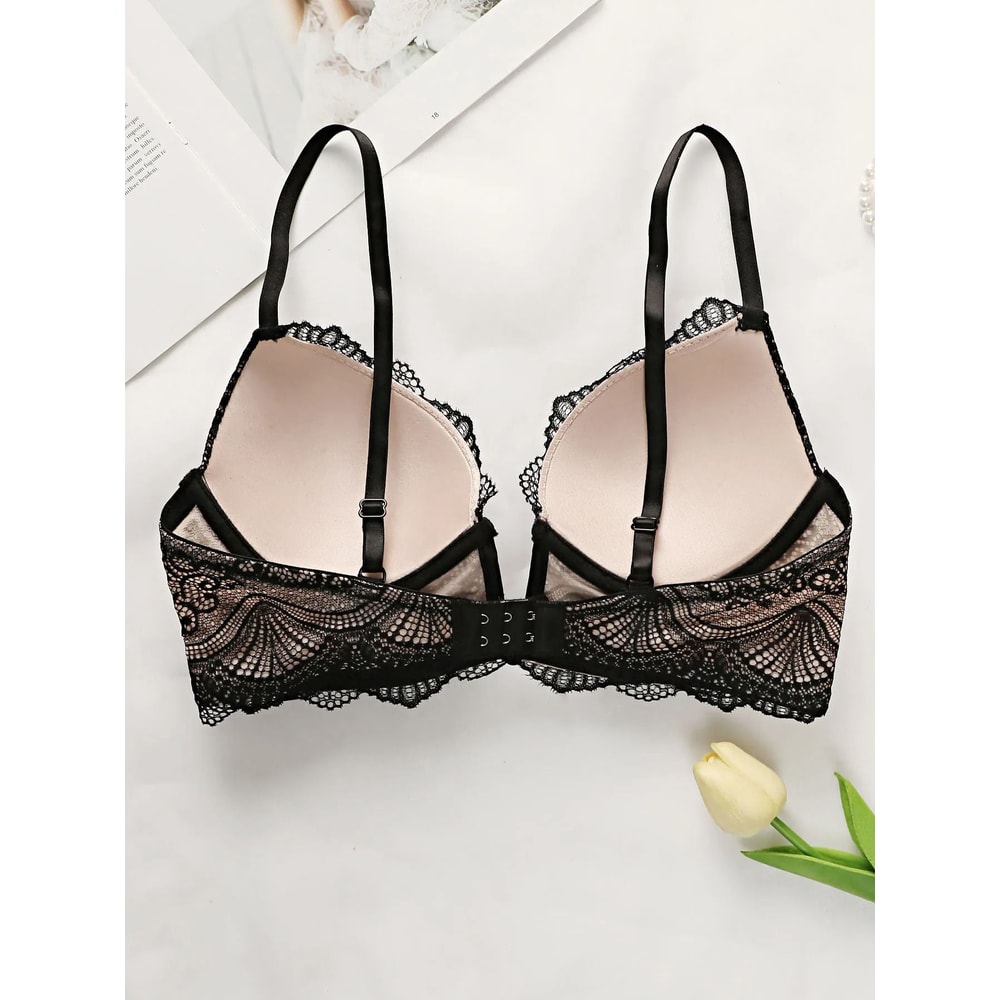 Women Sexy Lace VNeck Bra With Steel Ring Push Up Full Coverage Lingerie 5