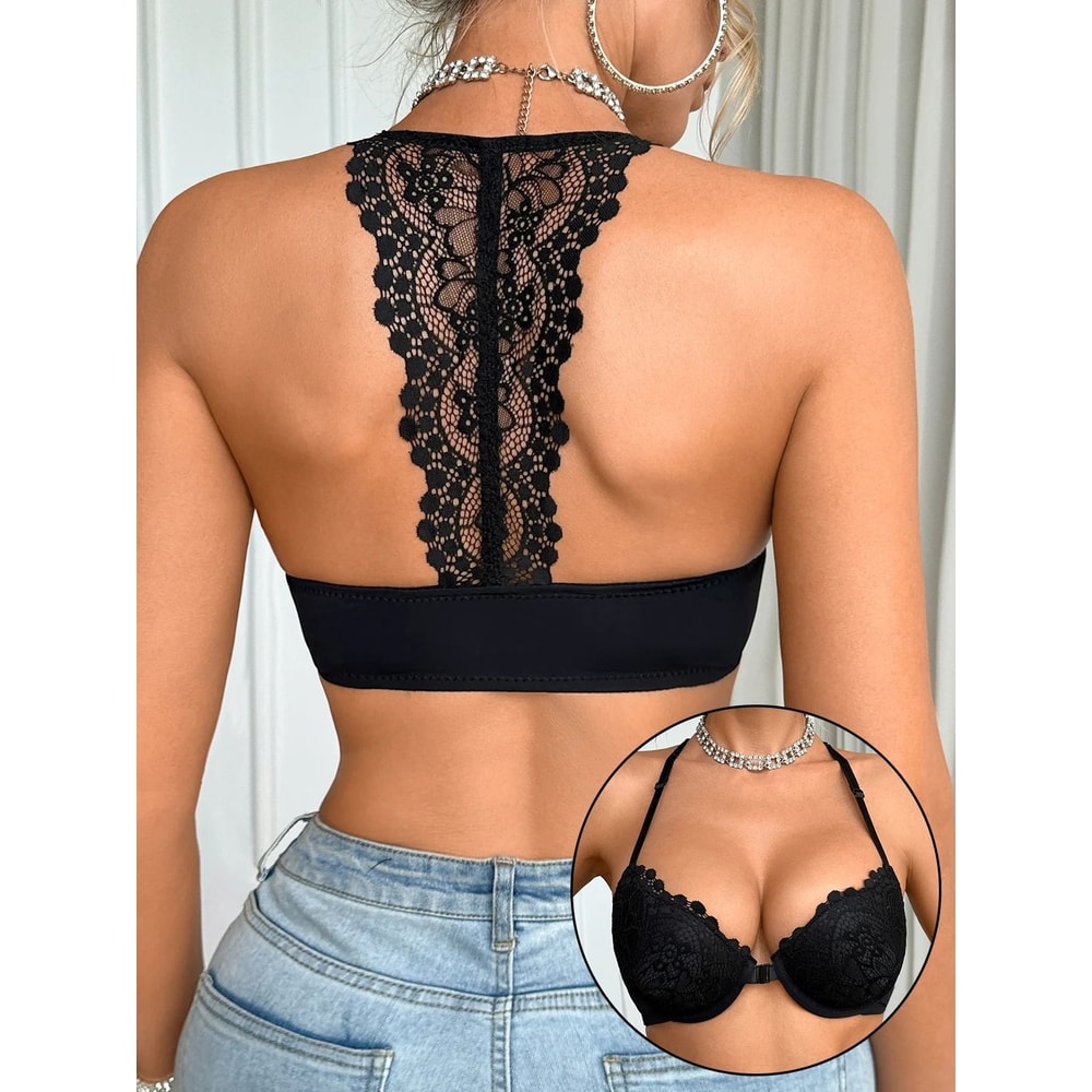 Fashionable Women FrontClasp PushUp Bra Sexy Lace Splicing Comfortable Lingerie 0