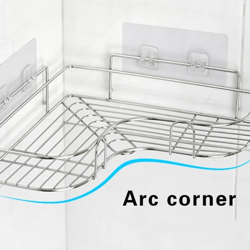 Stainless Steel Triangular Wall Mounted Adhesive Shower Storage Rack 1