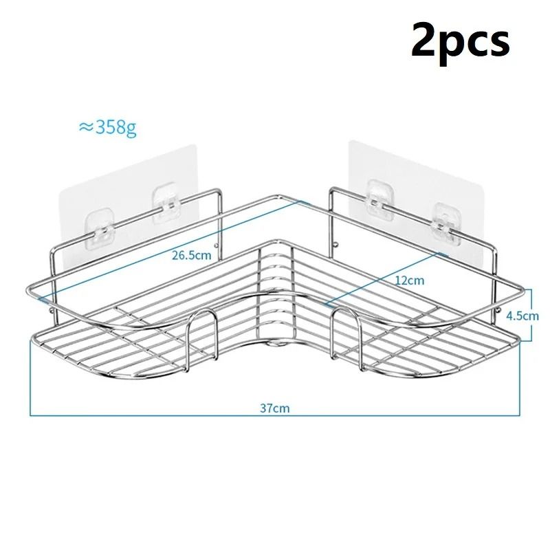 Stainless Steel Triangular Wall Mounted Adhesive Shower Storage Rack 7