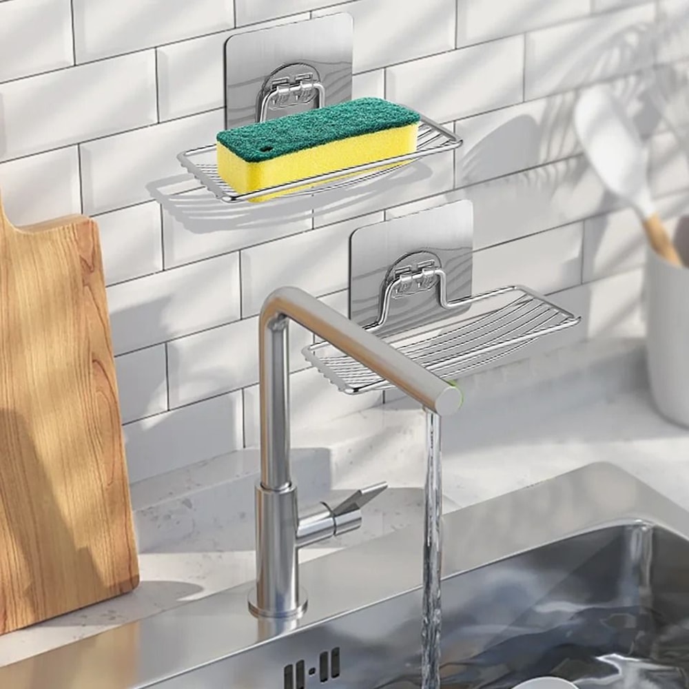 Stainless Steel Wall Mounted Soap Holder Self Adhesive Sponge Dish 5