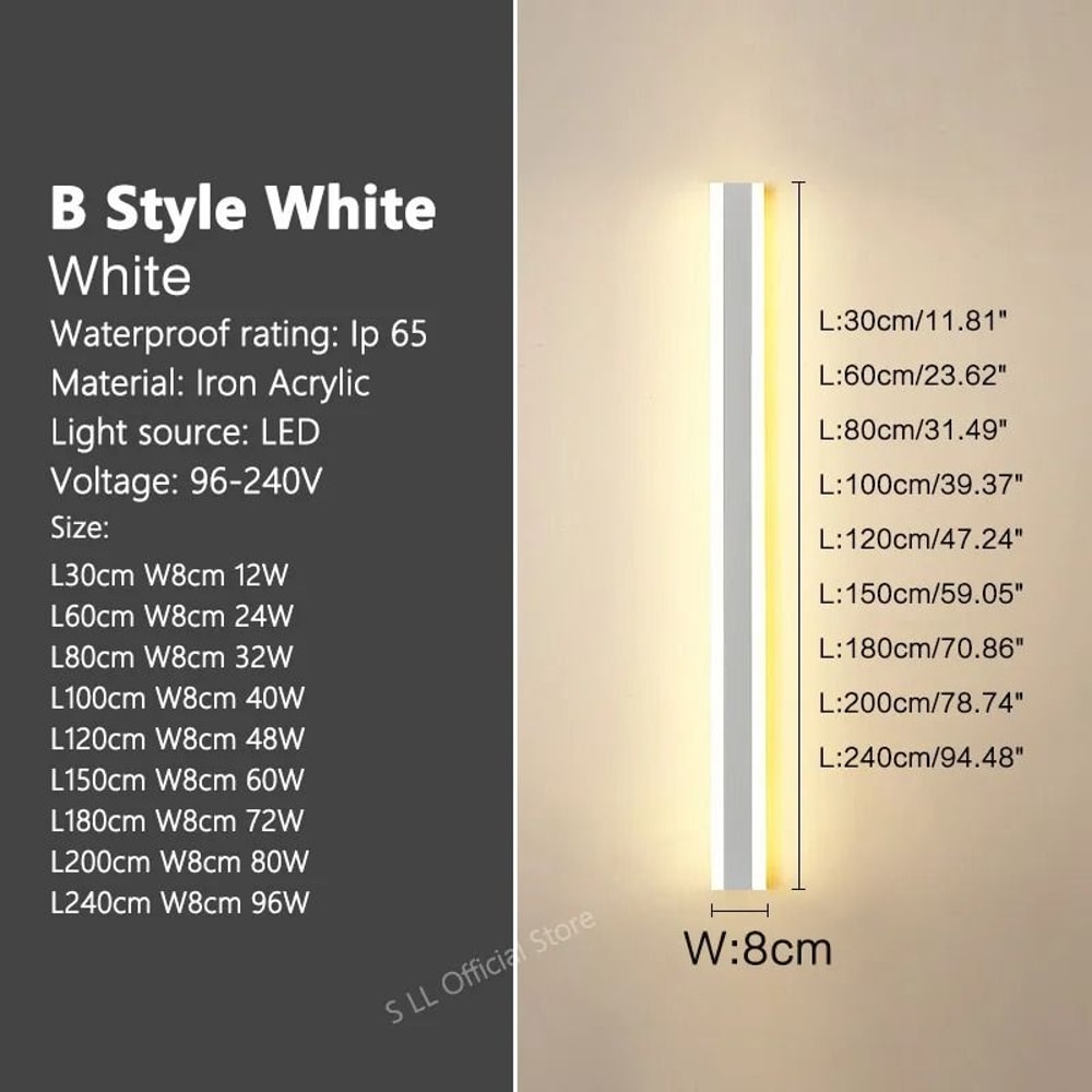 Modern Waterproof Outdoor Long Strip LED Wall Lamp IP65 Aluminum Garden Sconce 11
