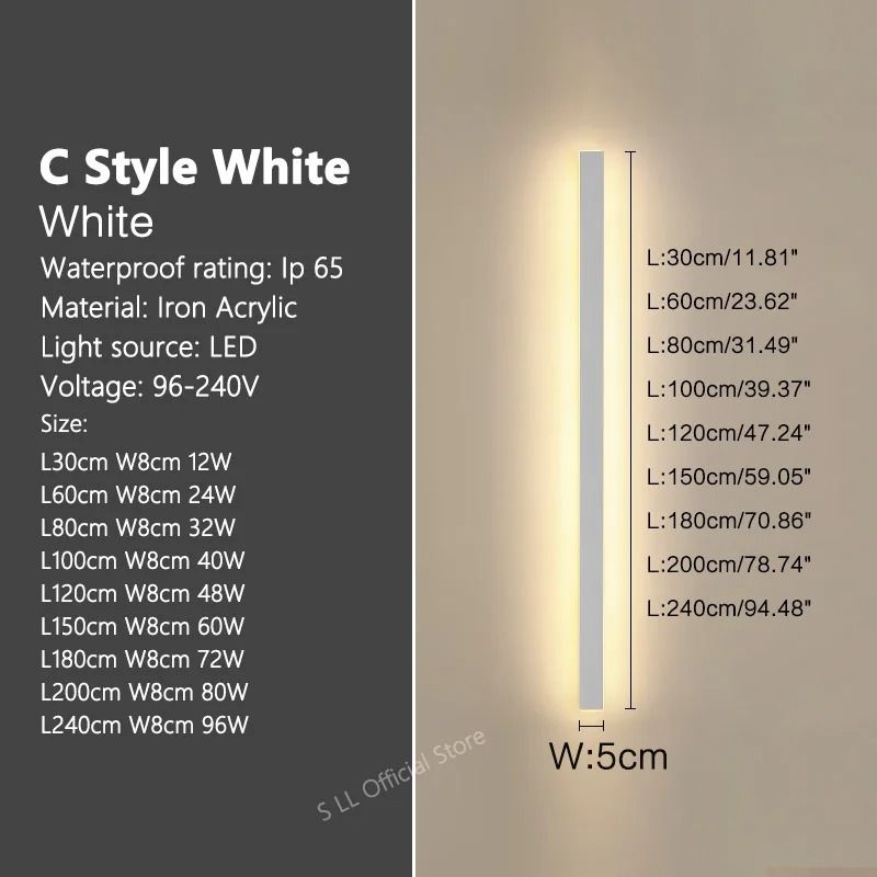 Modern Waterproof Outdoor Long Strip LED Wall Lamp IP65 Aluminum Garden Sconce 12