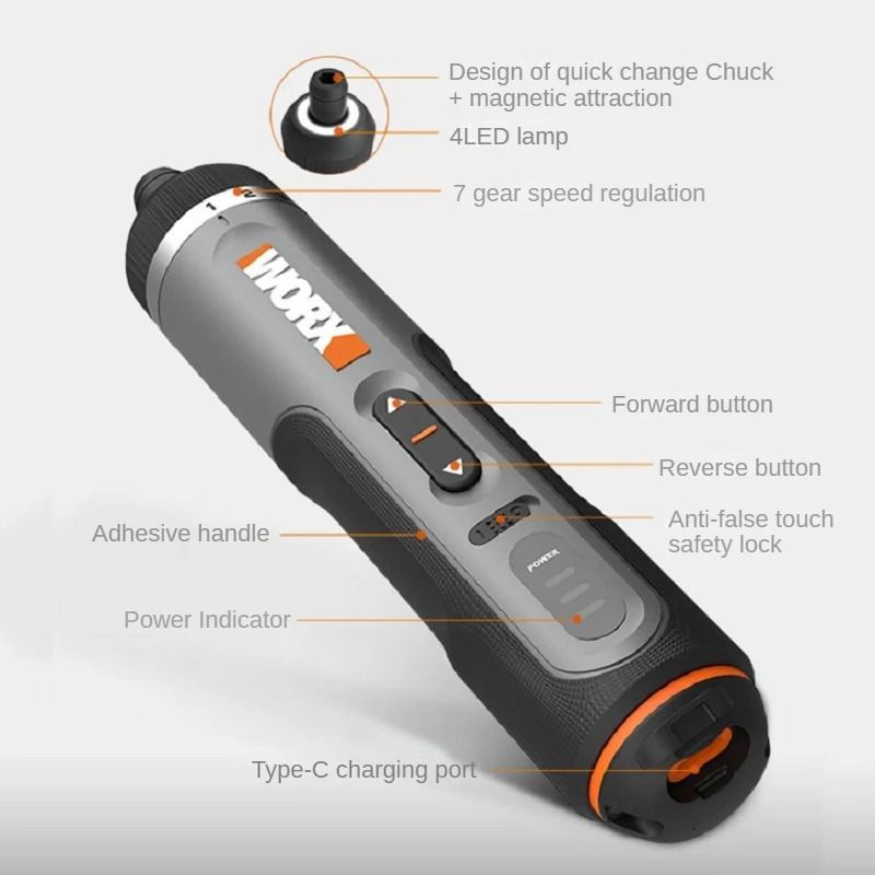 Worx 4V Mini Electrical Screwdriver Set Smart Cordless USB Rechargeable Hand Drill 3