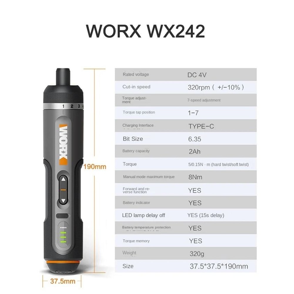 Worx 4V Mini Electrical Screwdriver Set Smart Cordless USB Rechargeable Hand Drill 7