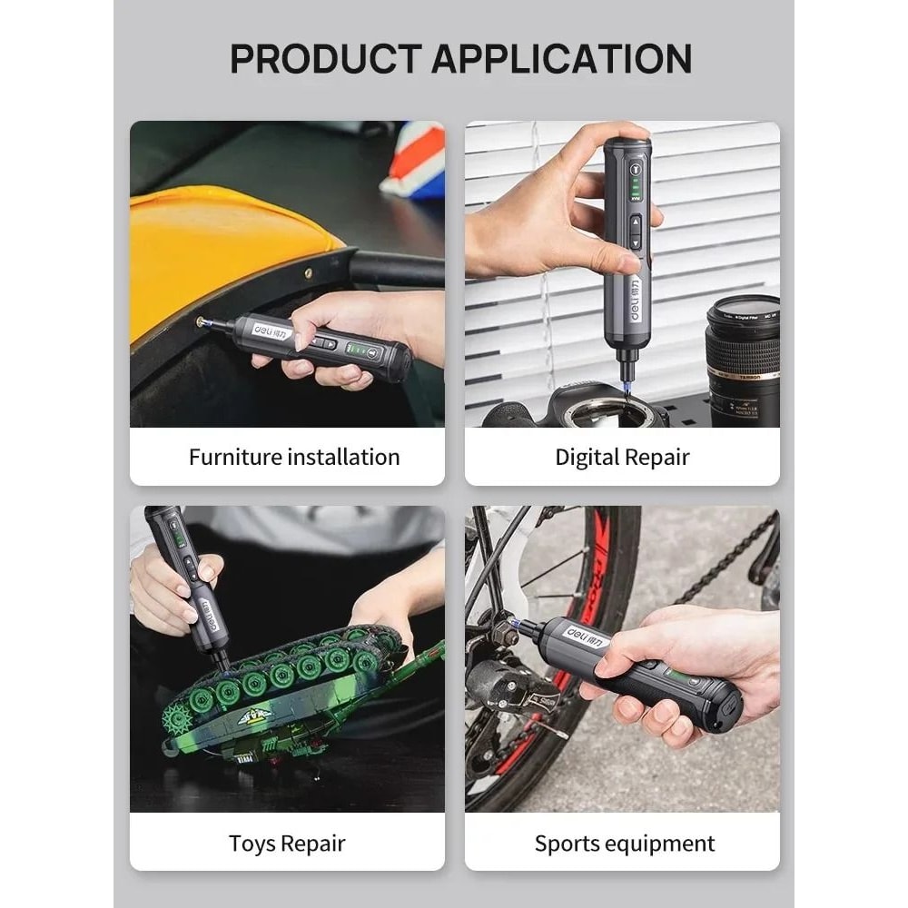 Deli 4V Mini Electric Screwdriver Set USB Rechargeable 2000mAh Power Tool 2