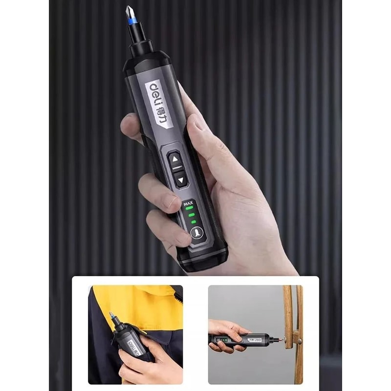 Deli 4V Mini Electric Screwdriver Set USB Rechargeable 2000mAh Power Tool 3