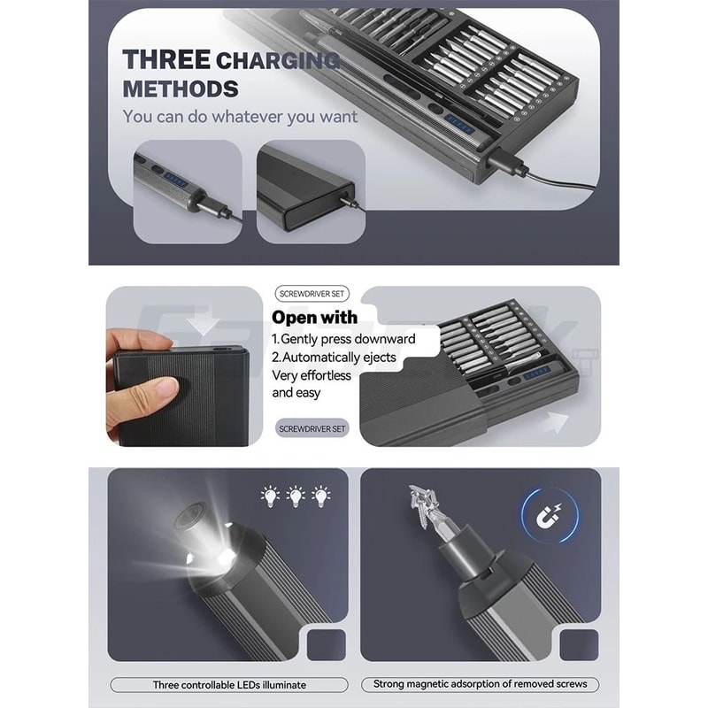 6876 IN 1 Precision Electric Screwdriver Set 5 Levels Adjustable With Fill Light 2