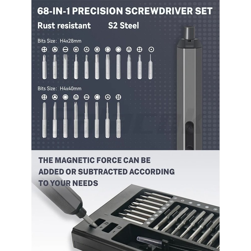 6876 IN 1 Precision Electric Screwdriver Set 5 Levels Adjustable With Fill Light 4