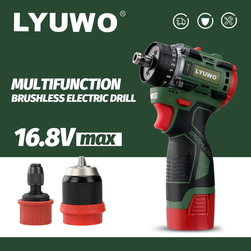 LYUWO Brushless Cordless Electric Screwdriver Kit DrillDriver 2in1 0