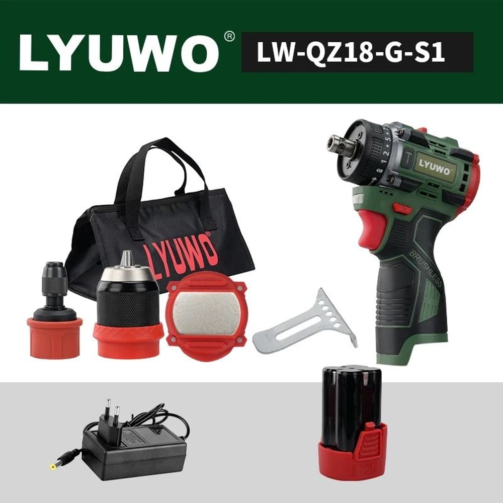 LYUWO Brushless Cordless Electric Screwdriver Kit DrillDriver 2in1 9