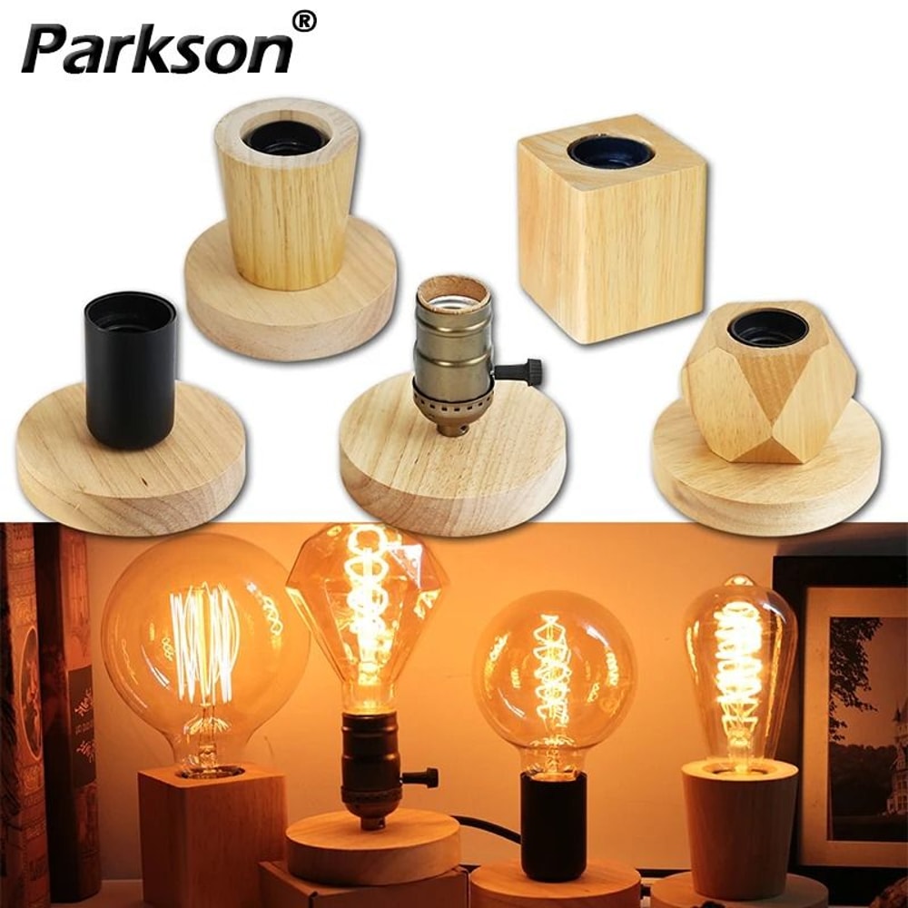 Retro Vintage Wood Table Lamp E27 Night Light Floor Decor 0