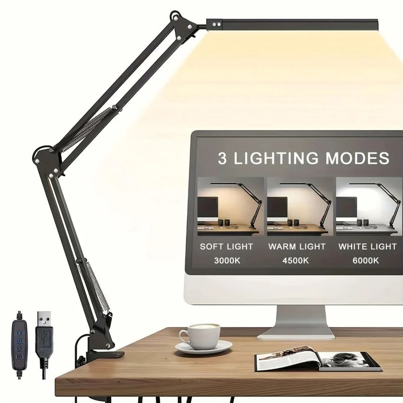 Adjustable EyeCaring LED Desk Lamp With Clamp And 10 Brightness Levels 2