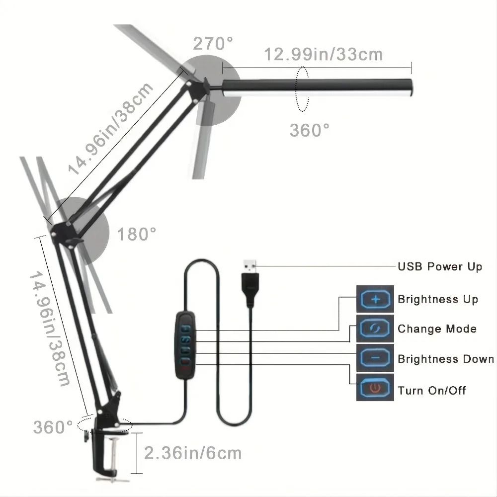 Adjustable EyeCaring LED Desk Lamp With Clamp And 10 Brightness Levels 4
