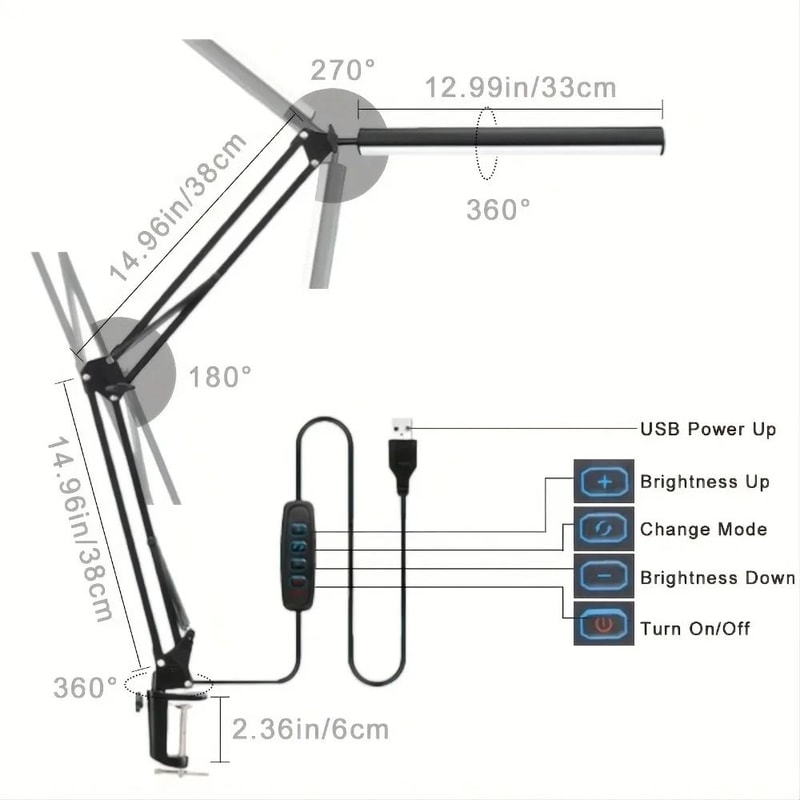 Adjustable EyeCaring LED Desk Lamp With Clamp And 10 Brightness Levels 4