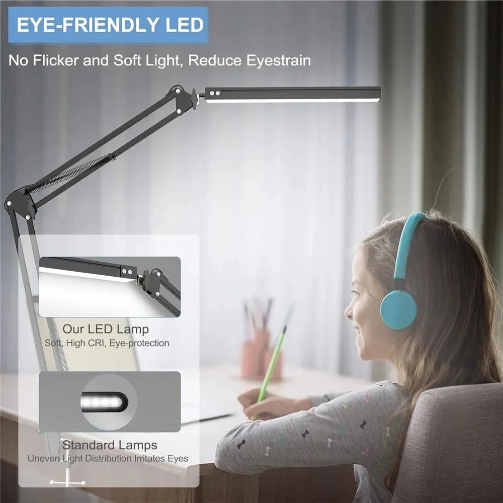 Adjustable EyeCaring LED Desk Lamp With Clamp And 10 Brightness Levels 5