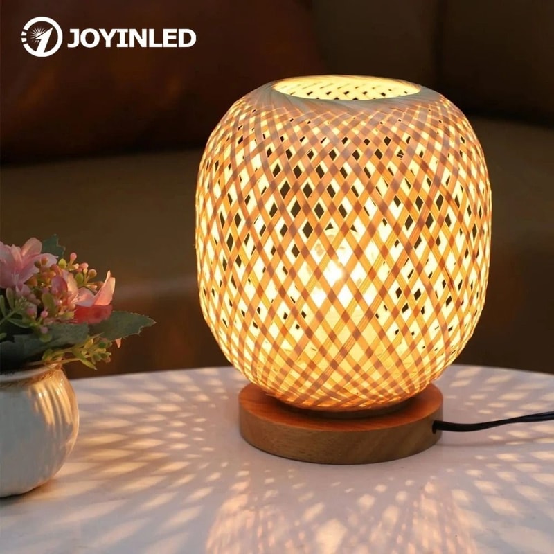 Bohemian Handwoven Natural Bamboo Table Lamp Vintage Rattan Decorative Light 1