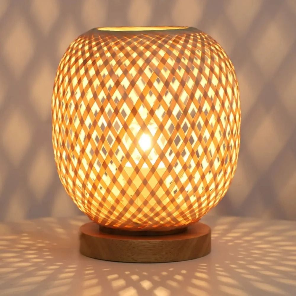 Bohemian Handwoven Natural Bamboo Table Lamp Vintage Rattan Decorative Light 6