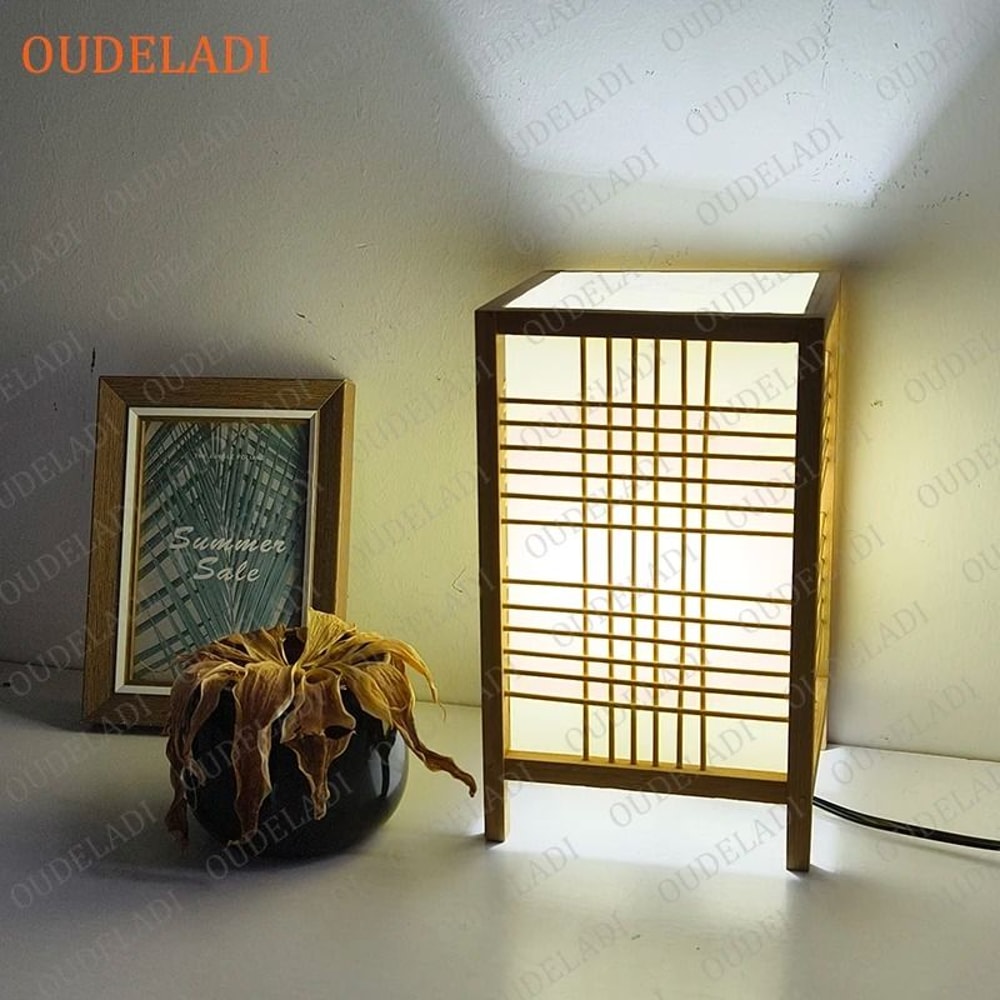 OUDELADI Japanese Zen Bamboo Wood Table Lamp Artisanal Tatami Decor 3