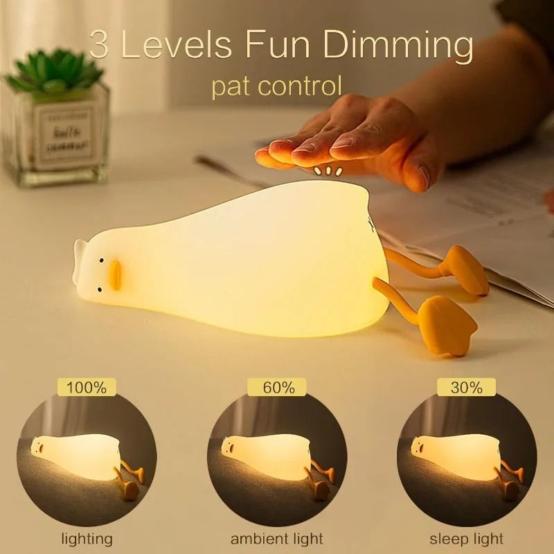 Rechargeable Silicone Duck Night Light Touch Control Sleeping Lamp For Kids 0