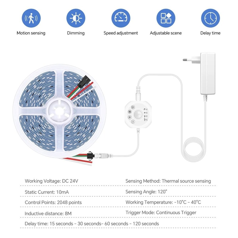 PIR Motion Sensor LED Stairs Night Light WS2811 Addressable Chasing Strip 2