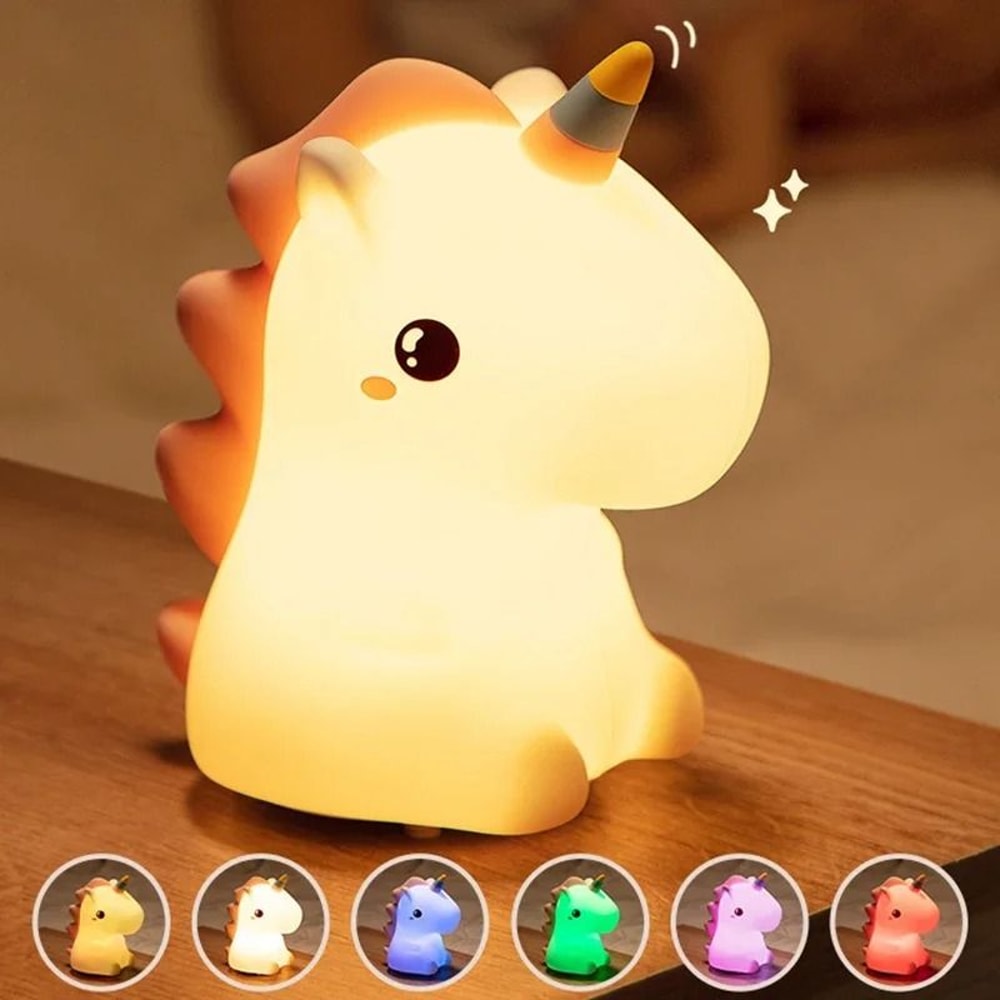 Cute Unicorn Silicone LED Night Light USB Rechargeable Cartoon Lamp For Kids 0