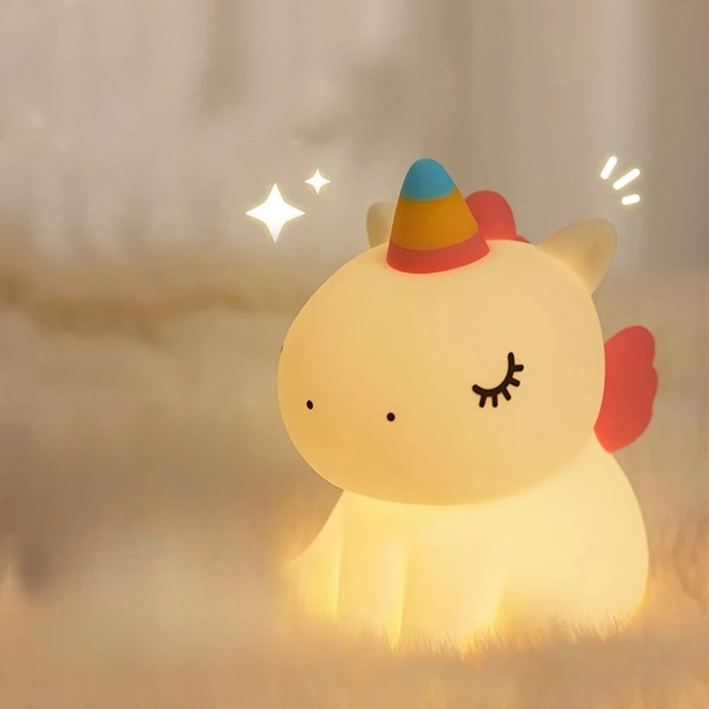 Cute Unicorn Silicone LED Night Light USB Rechargeable Cartoon Lamp For Kids 4