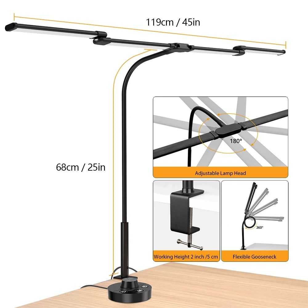24W Ultra Bright Architect Desk Lamp With Clamp Auto Dimming LED PC Light 7