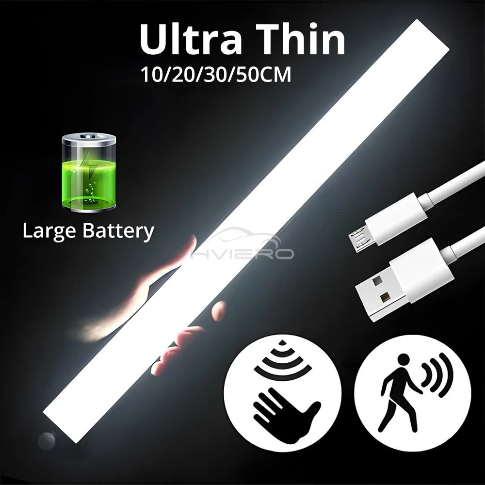 Wireless Motion Sensor LED Night Light USB Rechargeable Cabinet Wardrobe Lamp 2