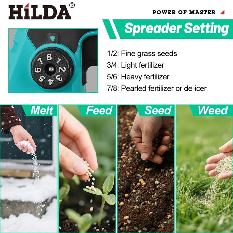 HILDA Handheld Electric Seeder Fertilizer Spreader 6Gear Rechargeable Power Spreader For Agricult 4