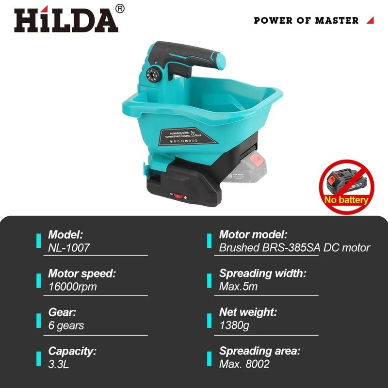 HILDA Handheld Electric Seeder Fertilizer Spreader 6Gear Rechargeable Power Spreader For Agricult 5