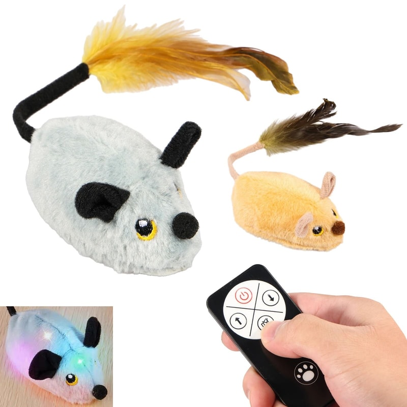 Interactive Cat Mouse Plush Toy LED Glow Electric Remote Control Moving Mice For Kittens 0