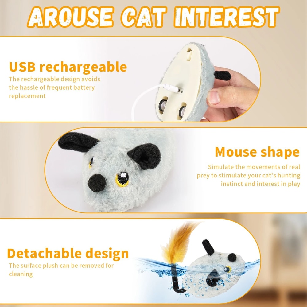 Interactive Cat Mouse Plush Toy LED Glow Electric Remote Control Moving Mice For Kittens 3