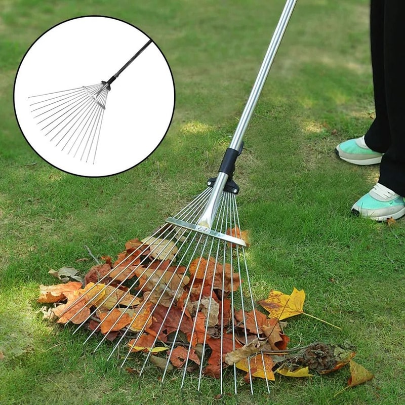 Adjustable Metal Garden Rake HeavyDuty Farm Agricultural Leveling Tool For Leaves And Sand 0